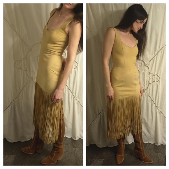 *sold* Buckskin Fringe boho Bodycon festival dress - Picture 2 of 8